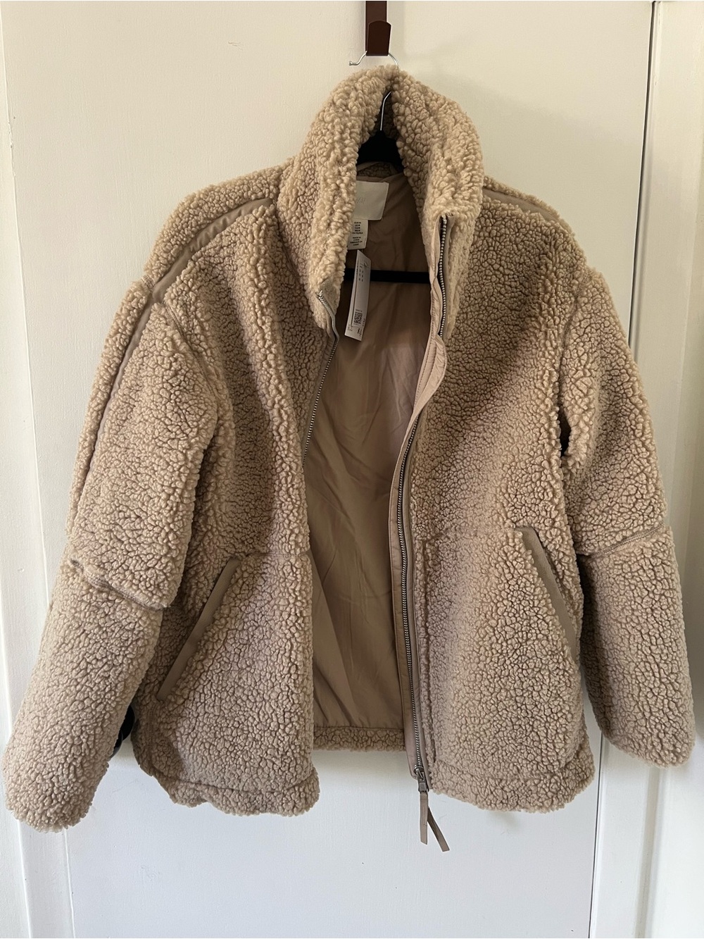 H&M Women's Teddy Sherpa Zip Jacket in Beige